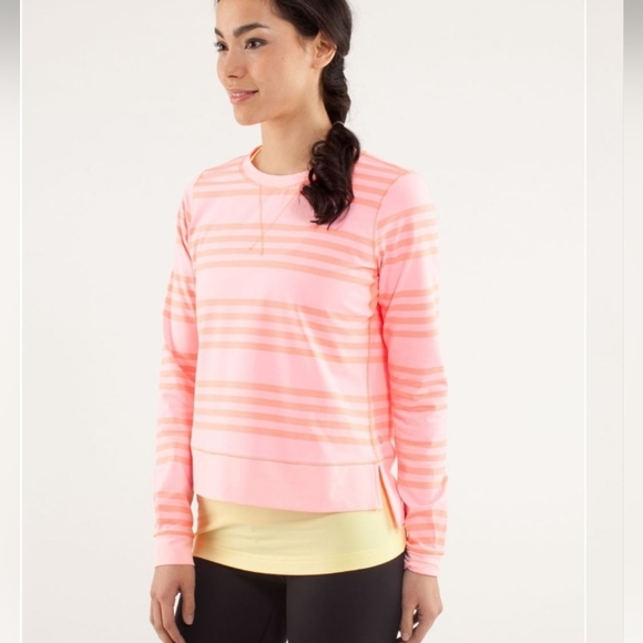 Lululemon Run Warm Up Crew Ocean Stripe Bleached Coral / Pop Orange Size 4 - Picture 1 of 12